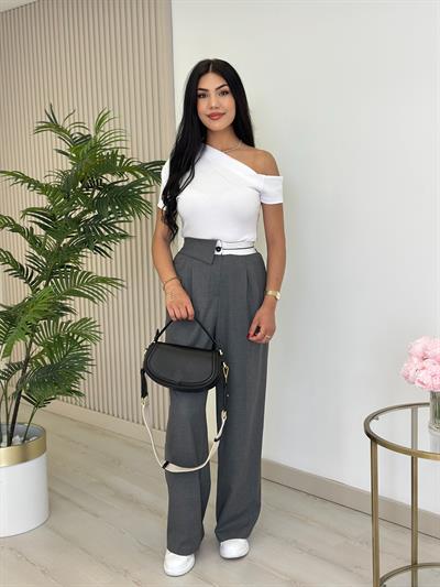 Bel Detaylı Palazzo Pantolon Antrasit