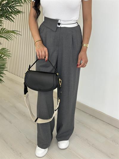 Bel Detaylı Palazzo Pantolon Antrasit