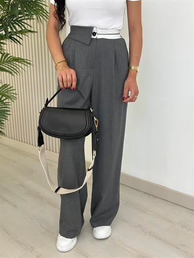 Bel Detaylı Palazzo Pantolon Antrasit