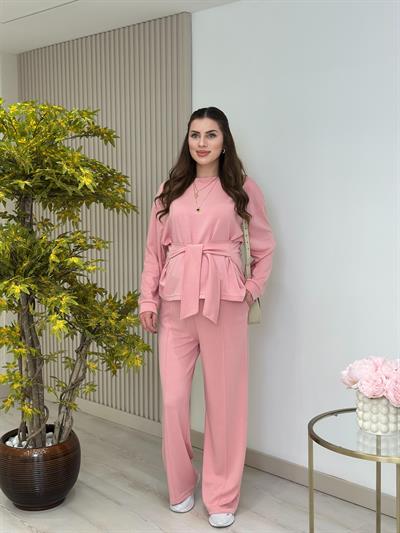 Beli Bağlamalı Modal Kumaş Takım Pembe