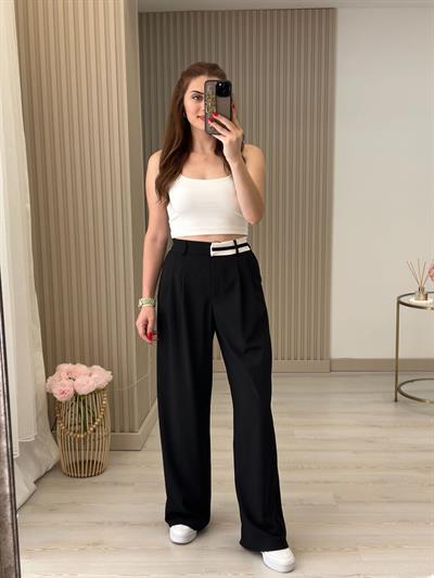 Beli Beyaz Çizgili Quzu Palazzo Pantolon