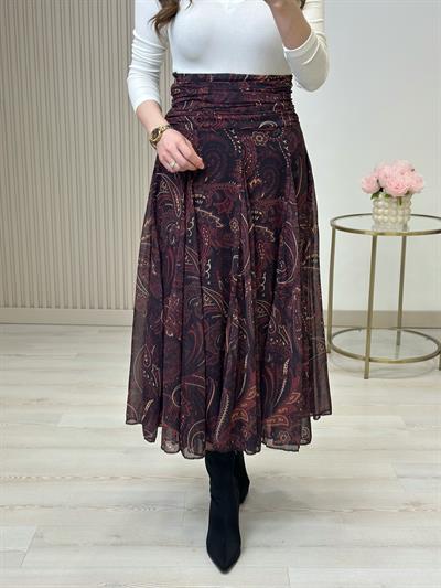 Beli Drapeli Şifon Etek Bordo