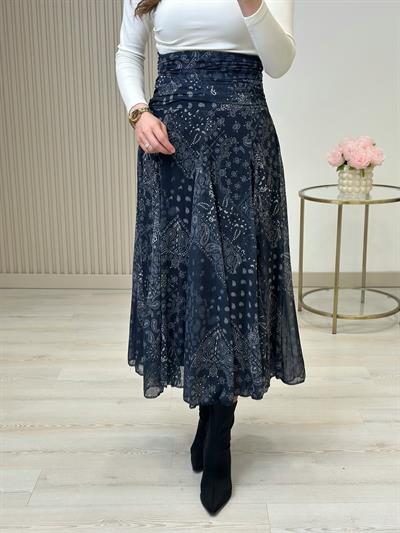 Beli Drapeli Şifon Etek Lacivert