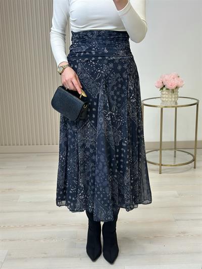 Beli Drapeli Şifon Etek Lacivert