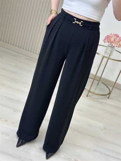 Beli Gold Tokalı Lastikli Palazzo Pantolon Siyah