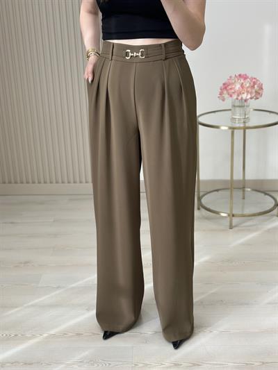 Beli Gold Tokalı Lastikli Palazzo Pantolon Haki