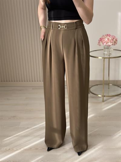 Beli Gold Tokalı Lastikli Palazzo Pantolon Haki