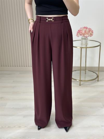 Beli Gold Tokalı Lastikli Palazzo Pantolon Bordo