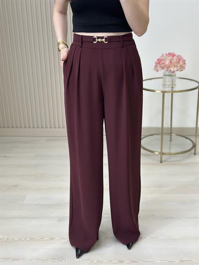 Beli Gold Tokalı Lastikli Palazzo Pantolon Bordo