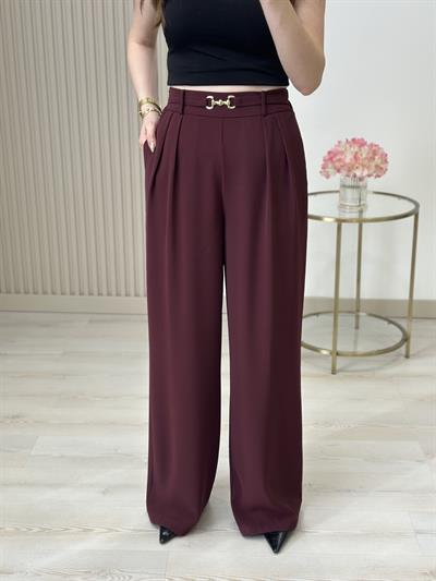 Beli Gold Tokalı Lastikli Palazzo Pantolon Bordo