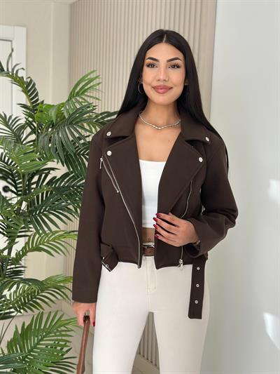 Beli Kemerli Kaşe Ceket Kahve