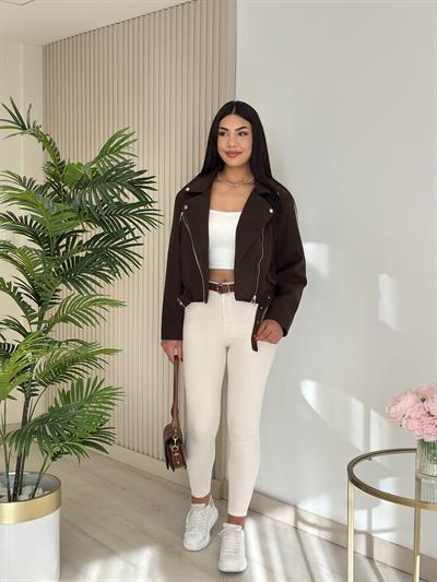 Beli Kemerli Kaşe Ceket Kahve