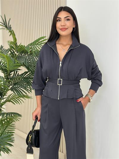 Beli Kemerli Modal Kumaş Takım Antrasit