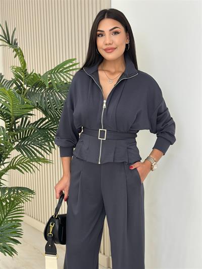 Beli Kemerli Modal Kumaş Takım Antrasit