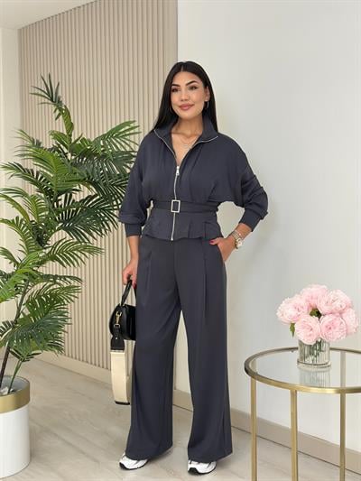 Beli Kemerli Modal Kumaş Takım Antrasit