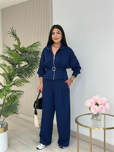 Beli Kemerli Modal Kumaş Takım Lacivert