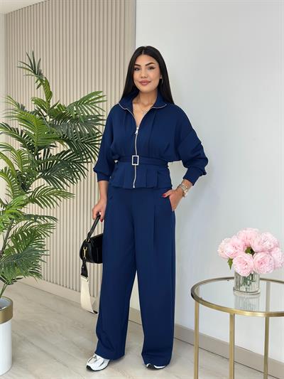 Beli Kemerli Modal Kumaş Takım Lacivert