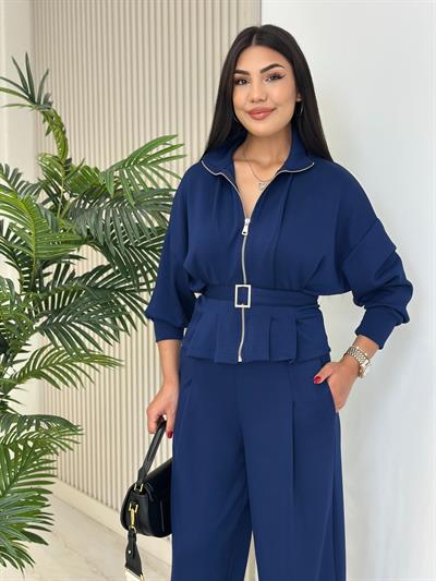 Beli Kemerli Modal Kumaş Takım Lacivert