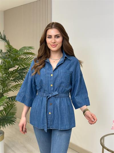 Beli Lastikli Bağcıklı Jean Gömlek 