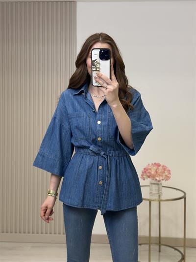 Beli Lastikli Bağcıklı Jean Gömlek 