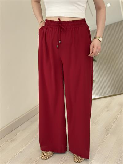 Beli Lastikli Bol Paça Pantolon Bordo