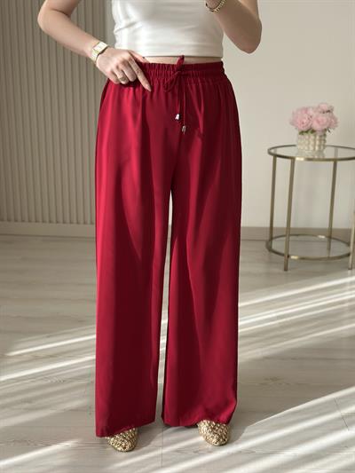 Beli Lastikli Bol Paça Pantolon Bordo