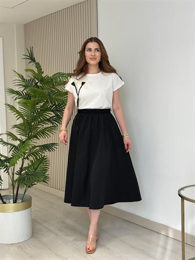 Beli Lastikli Cepli Poplin Kumaş Etek Siyah