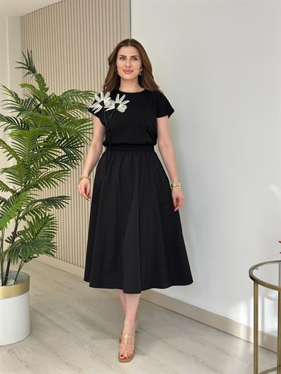 Beli Lastikli Cepli Poplin Kumaş Etek Siyah