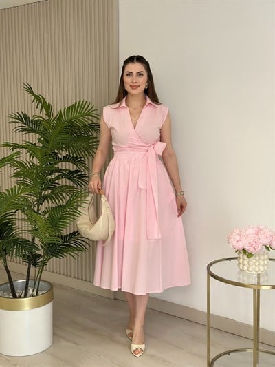 Beli Lastikli Cepli Poplin Kumaş Etek Pembe