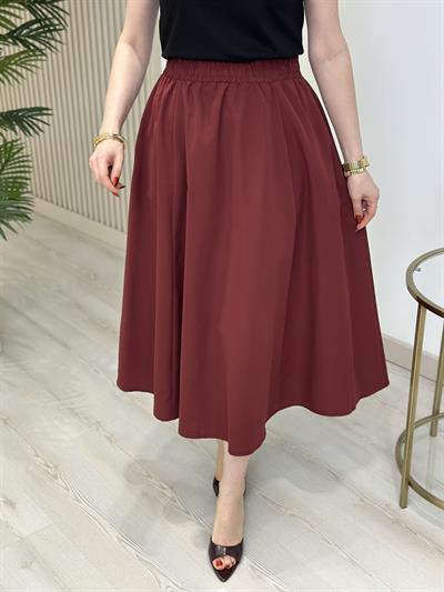 Beli Lastikli Cepli Poplin Kumaş Etek Bordo