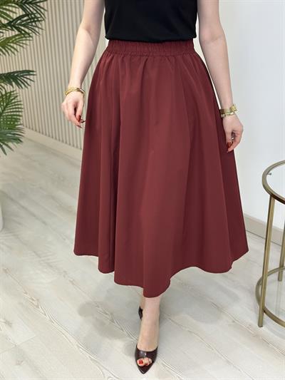 Beli Lastikli Cepli Poplin Kumaş Etek Bordo