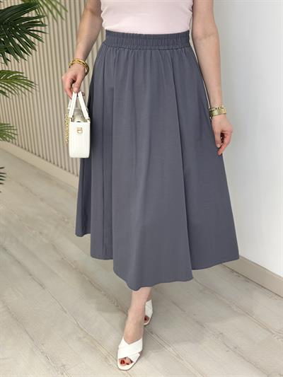 Beli Lastikli Cepli Poplin Kumaş Etek Gri
