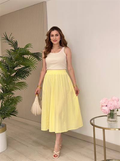 Beli Lastikli Cepli Poplin Kumaş Etek Sarı