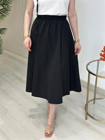 Beli Lastikli Cepli Poplin Kumaş Etek Siyah