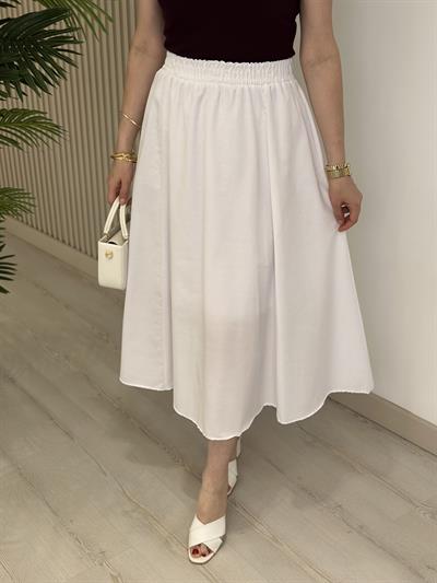 Beli Lastikli Cepli Poplin Kumaş Etek Beyaz