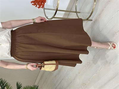 Beli Lastikli Cepli Poplin Kumaş Etek Kahve 