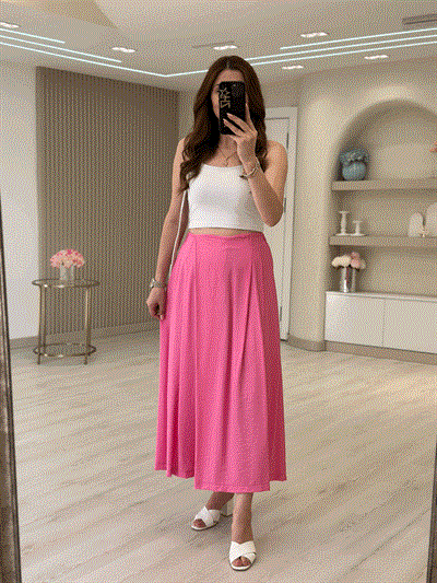 Beli Lastikli Etek Pantolon Pembe