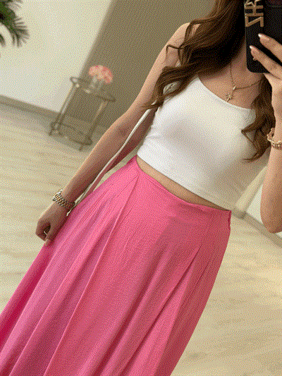 Beli Lastikli Etek Pantolon Pembe