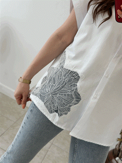 Beyaz Güpür Detaylı Poplin Gömlek