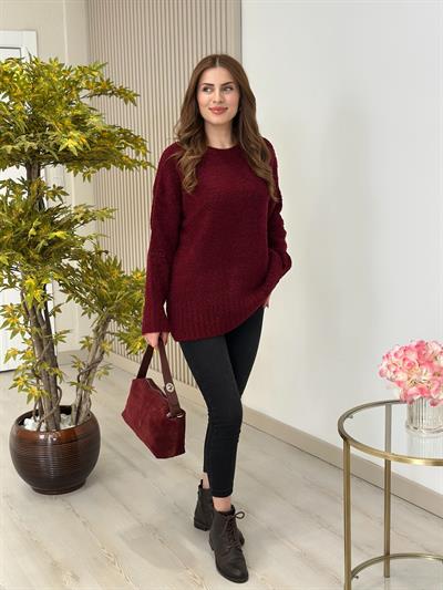 Bisiklet Yaka Teddy Kazak Bordo