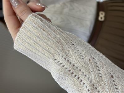 Bronz Varaklı Krem İtalyan Kol Kazak