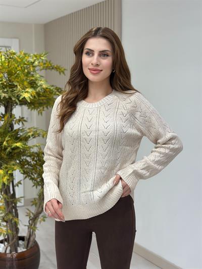 Bronz Varaklı Krem İtalyan Kol Kazak