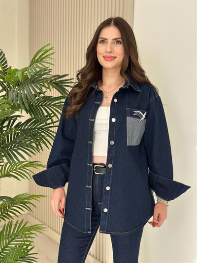 Cebi Kuş Detaylı Kot Ceket