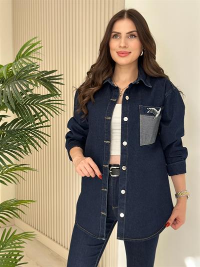 Cebi Kuş Detaylı Kot Ceket