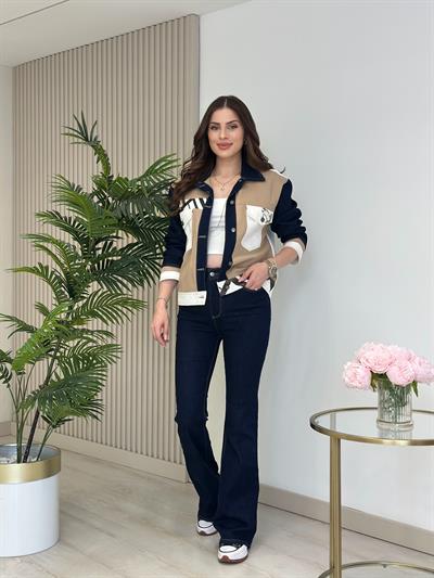 Cebi Kuş İşlemeli Tasarım Kot Ceket