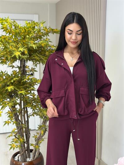 Cepli Ceketli Modal Kumaş Eşofman Takımı Mürdüm