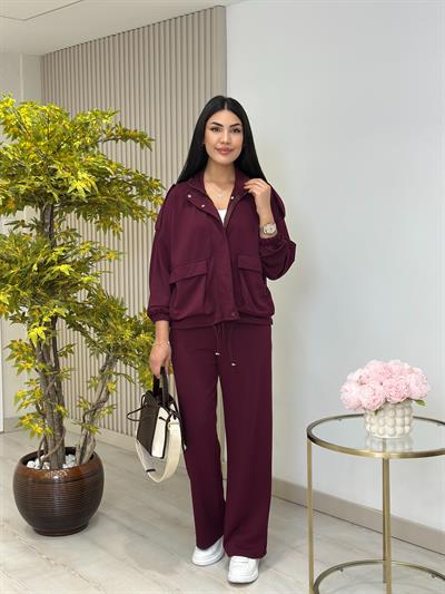 Cepli Ceketli Modal Kumaş Eşofman Takımı Mürdüm