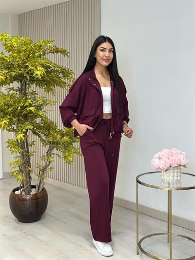 Cepli Ceketli Modal Kumaş Eşofman Takımı Mürdüm