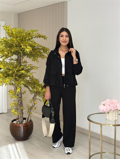 Cepli Ceketli Modal Kumaş Eşofman Takımı Siyah