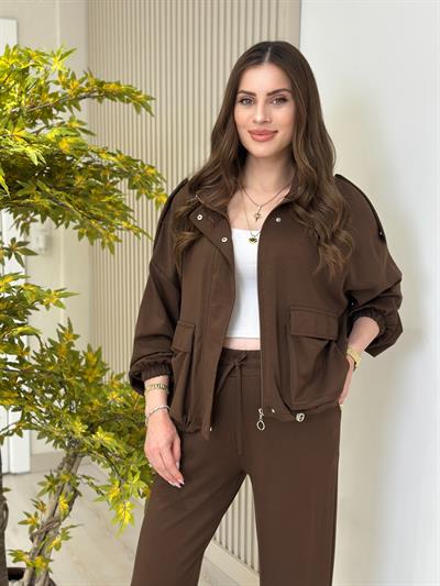 Cepli Ceketli Modal Kumaş Eşofman Takımı Kahve